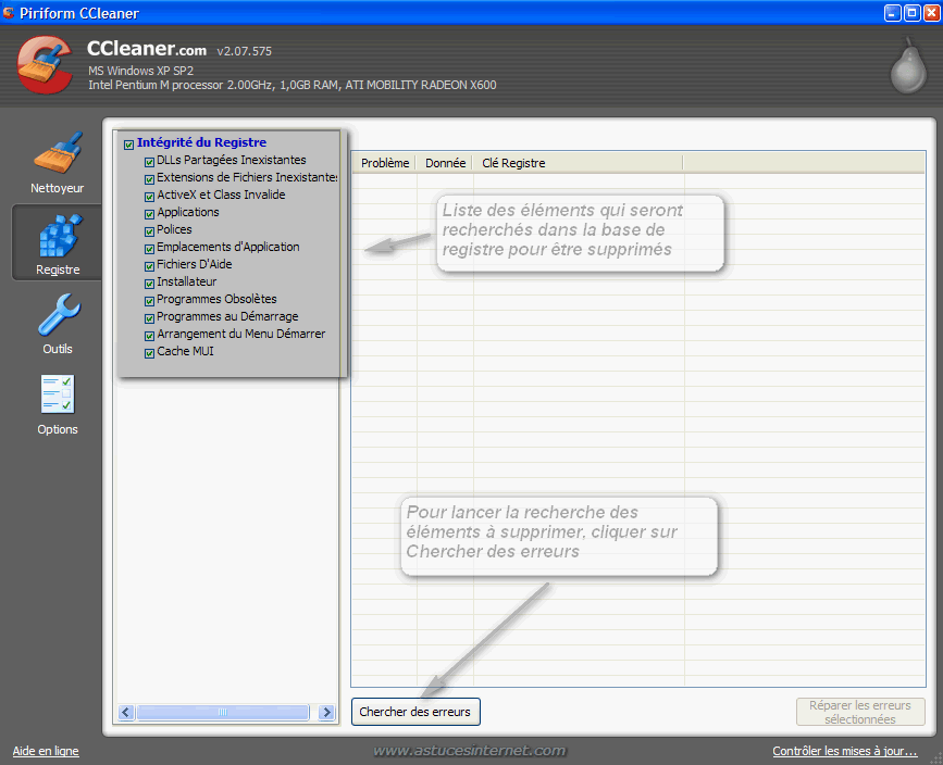 Nettoyage du registre avec CCleaner