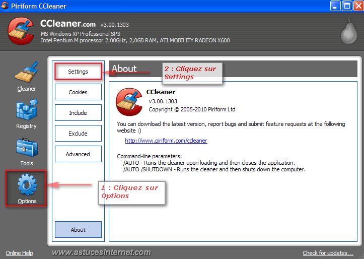 CCleaner Paramétrage