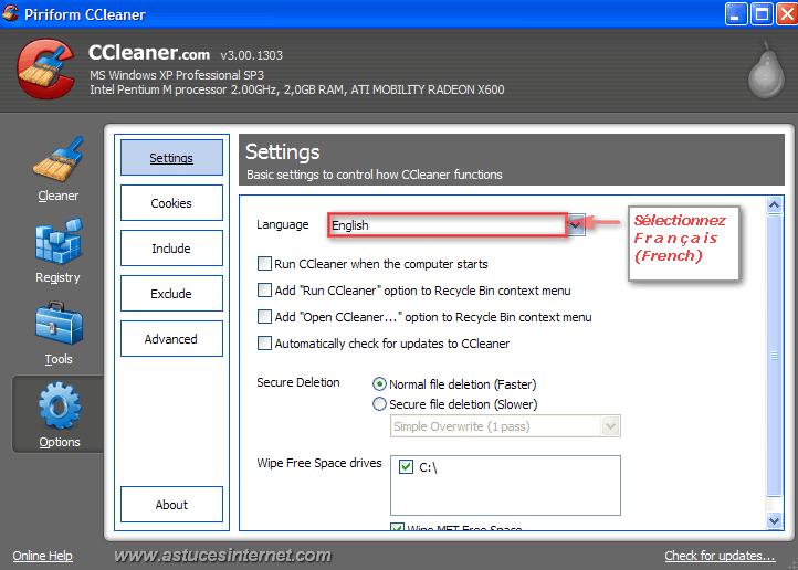 CCleaner Paramétrage