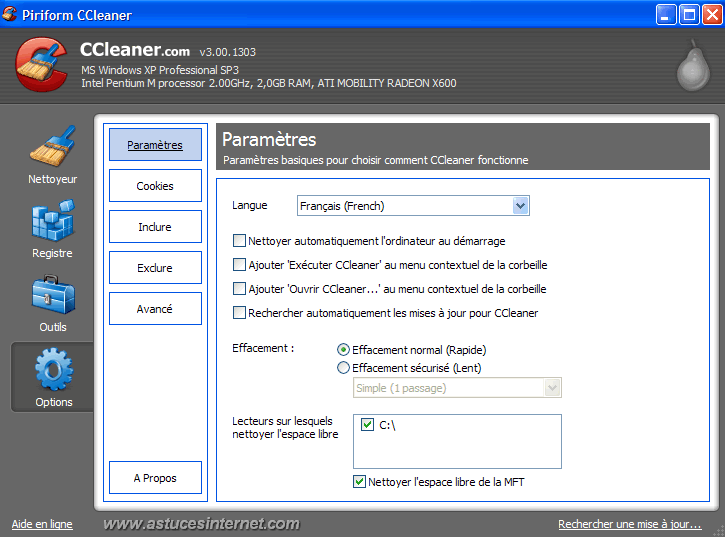 CCleaner Paramétrage