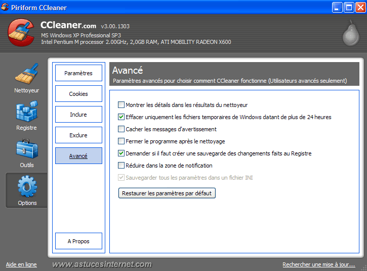 CCleaner Paramétrage