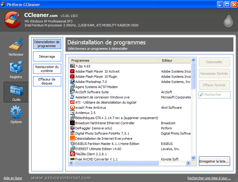 CCleaner : Outils