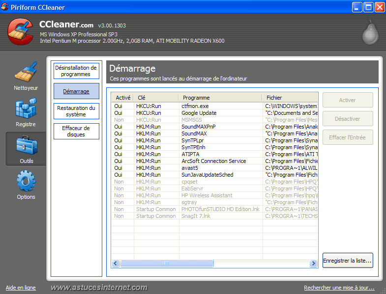 CCleaner : Outils