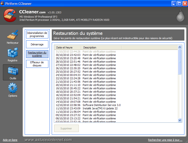 CCleaner : Outils