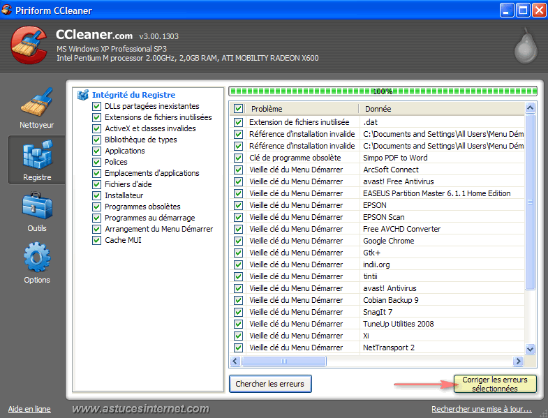 CCleaner : Nettoyer le registre