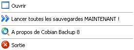 menu contextuel de Cobian Backup