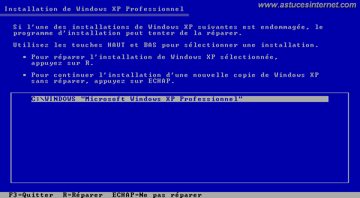 INstallation de windows détectée