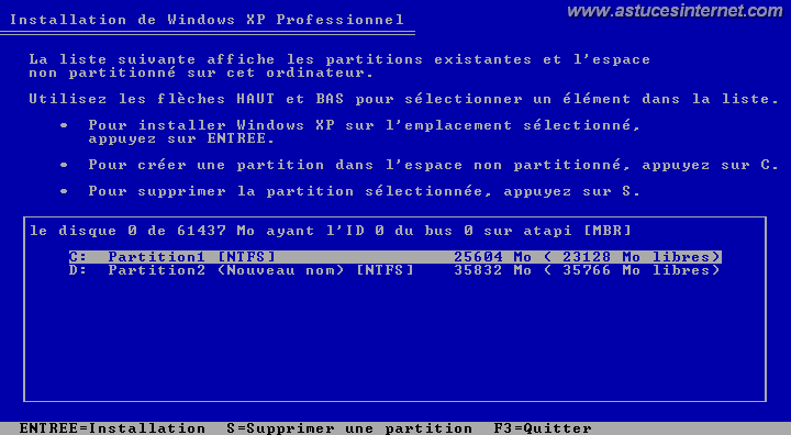 sélection de la partition à supprimer
