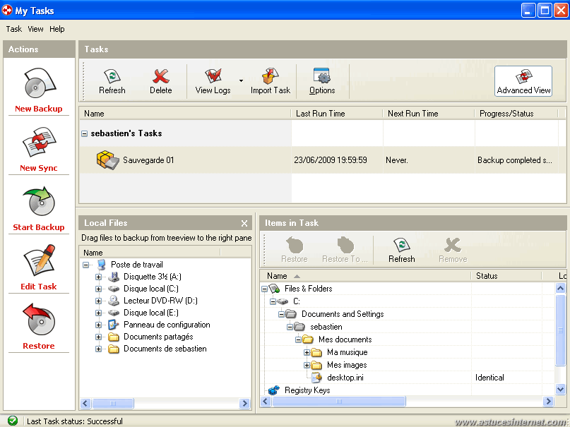GFI Backup 2009 : My Tasks