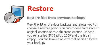 GFI Backup 2009 : Restore