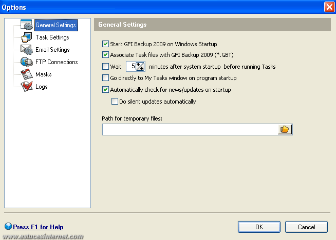 GFI Backup 2009 : Options