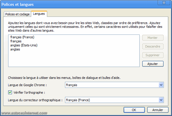 Options de langue