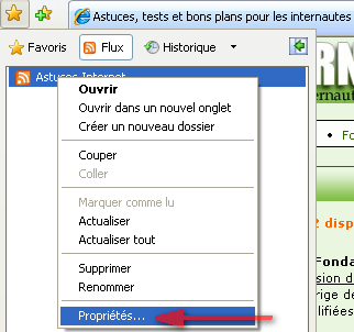 Panneau latéral des flux - Menu contextuel