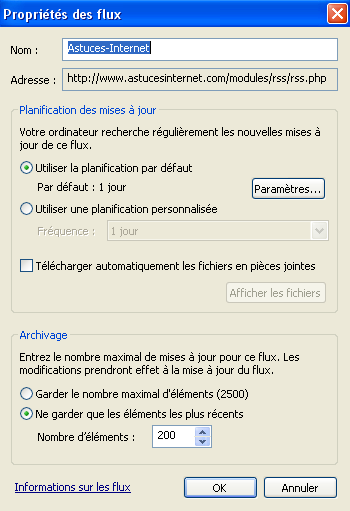 Paramétrer la vérification des flux RSS
