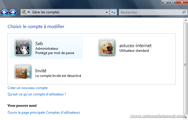Sélection du compte à modifier