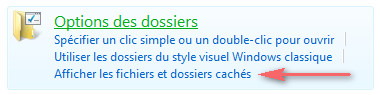 Menu Options des dossiers