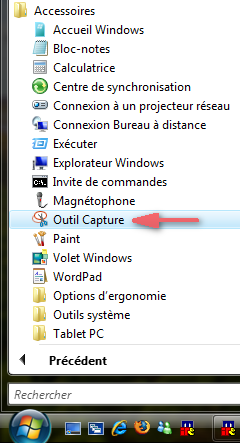 Outils de capture d'écran de Windows Vista