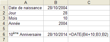 Excel : Fonction DATE