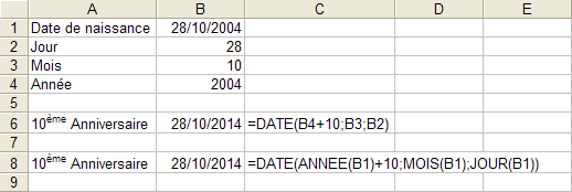 Excel : Fonction DATE