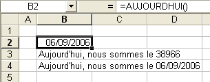 Exemple d'utilisation de la fonction AUJOURDHUI