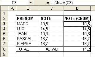 Aperçu d'une conversion à l'aide de la fonction CNUM