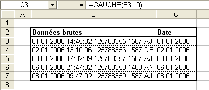 Exemple tableau fonction GAUCHE