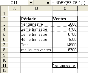 Résultat formule INDEX