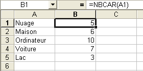 Exemple d'utilisation de la fonction NUMCAR