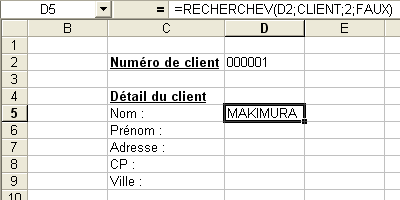 Utilisation de la fonction RECHERCHEV