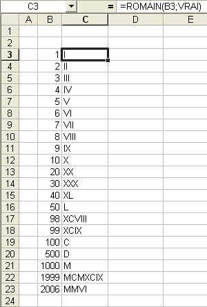 Exemple de conversion en chiffres romains