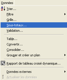 Données : Sous totaux