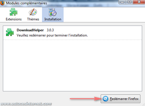 Redémarrage de Firefox nécessaire