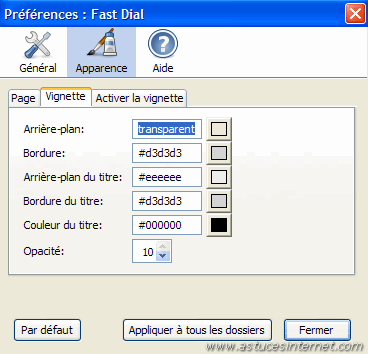 Préférences de Fast Dial