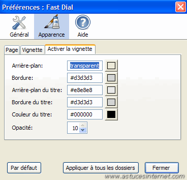 Préférences de Fast Dial