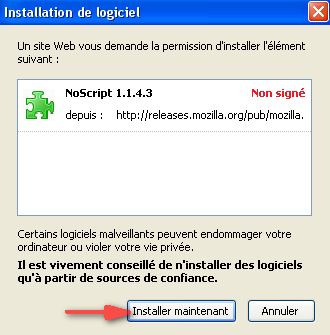 Installation de l'extension NoScript