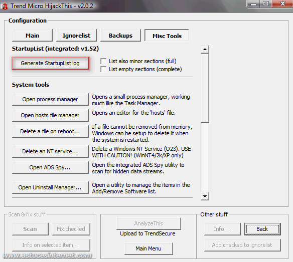 HijackThis : Startup log