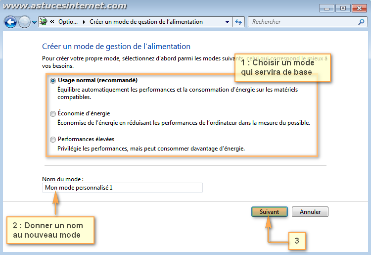 Options d'alimentation