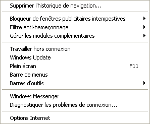 Aperçu des options du menu Outils