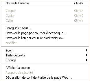 Aperçu des options du menu PAge