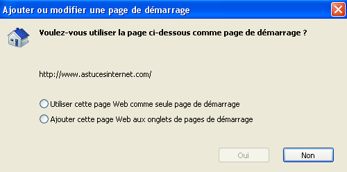Choisir la page de démarrage
