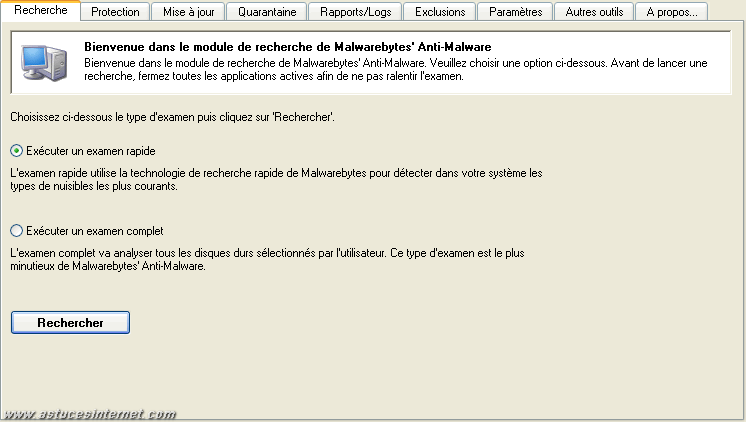 Description des onglets