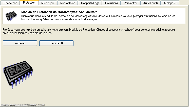 Description des onglets
