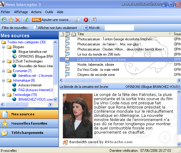 Interface de News Interceptor 3