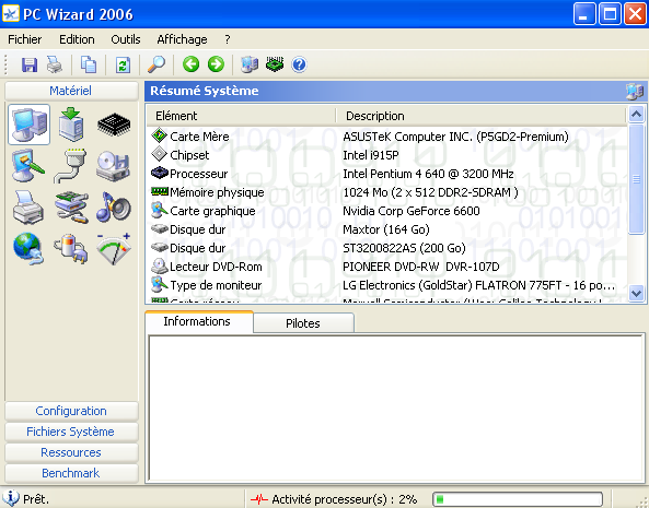 Interface de PC Wizard