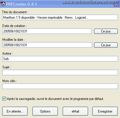 Option d'impression virtuelle PDF