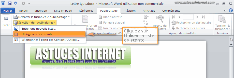 Publipostage Word 2010