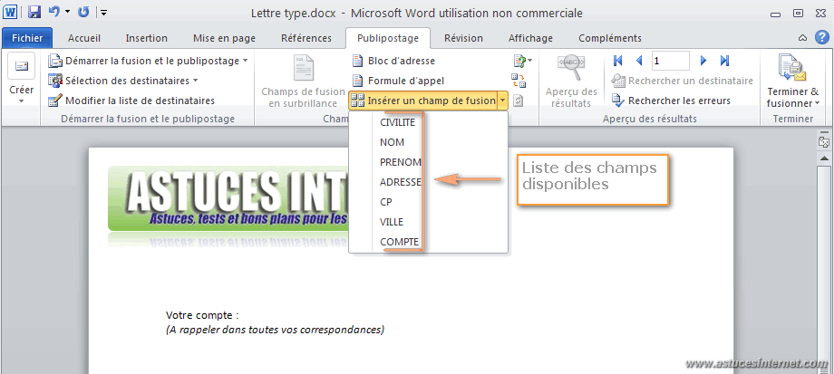 Publipostage Word 2010