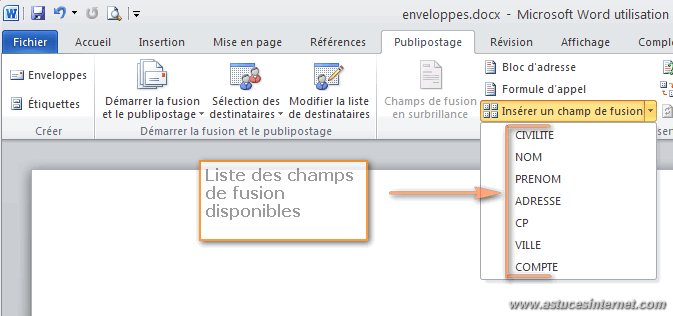 Publipostage Word 2010