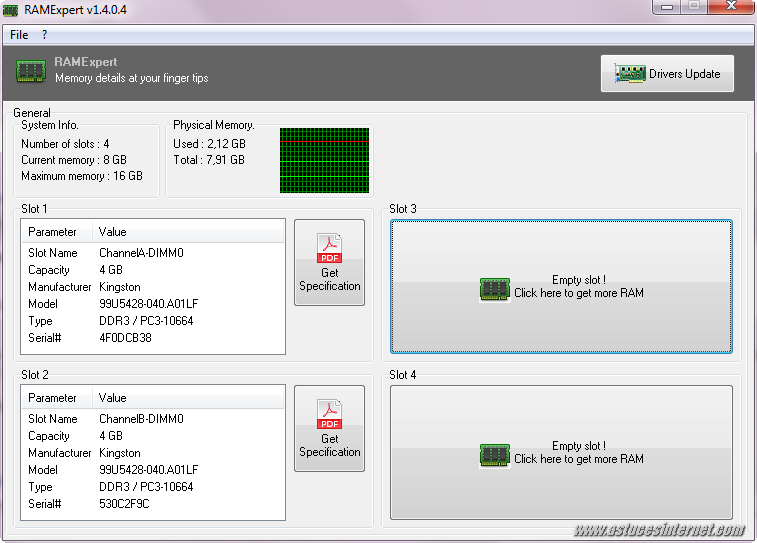 Interface de RAMExpert