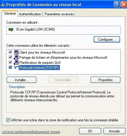 Propriété TCI/IP Propriété de TCP/IP